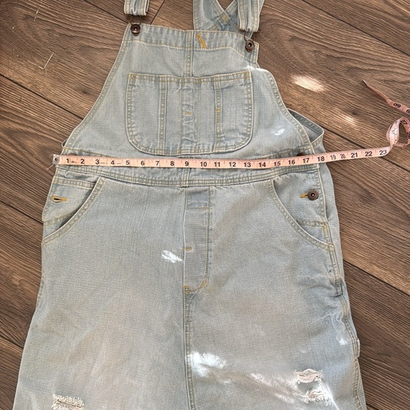 Distressed light blue drop crotch Japanese denim overalls one size baggy - Picture 6 of 10